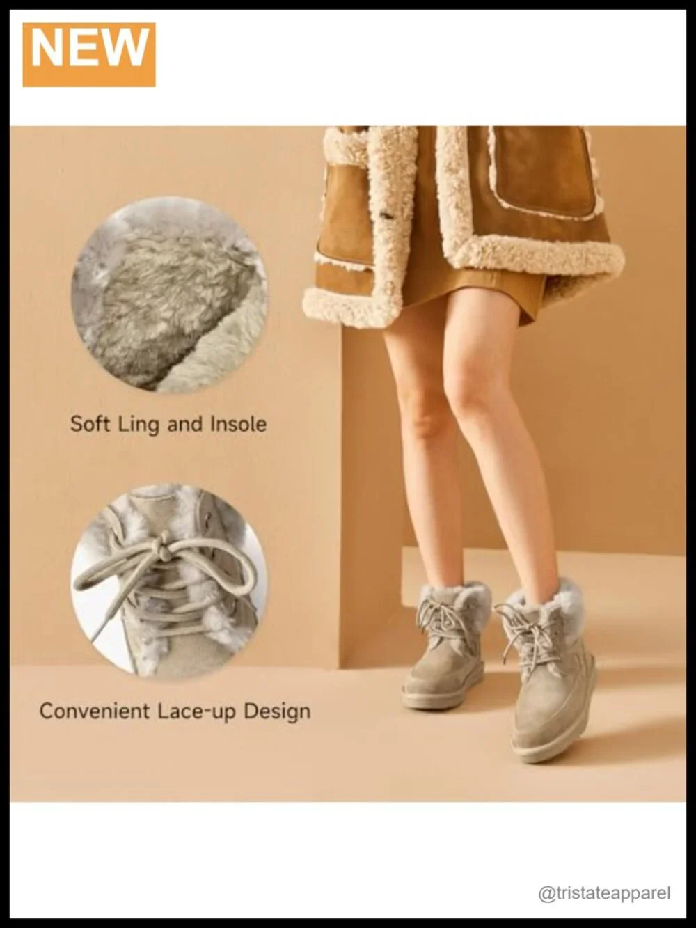 Women's Fur Lined Snow Boots, Lace-up Platform Ankle Bootie